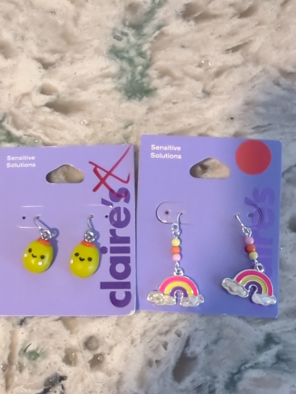 Claire's Yellow Fruit and Multicolor Rainbow Kids Earrings Set Both Pair
